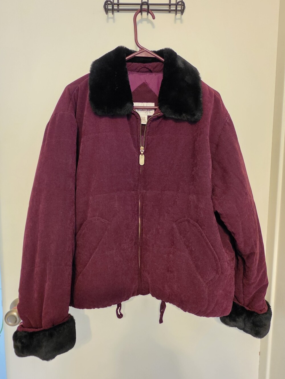 Worthington Burgundy Faux Suede Bomber With Faux Fur Trim Size PL